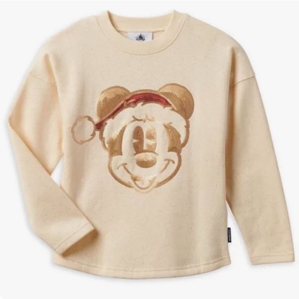 Disneyworld Disney Sequin Santa Mickey Mouse Holiday Spirit‎ Jersey Sweater.